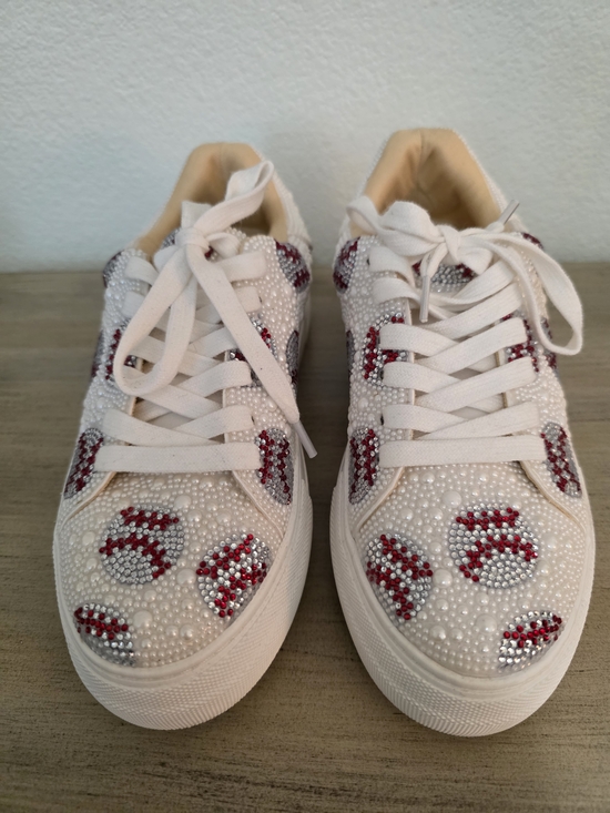 Betsey Johnson Shoes - Betsey Johnson BASEBALL Women’s Embellished Pearl & Crystal White Sneakers 6